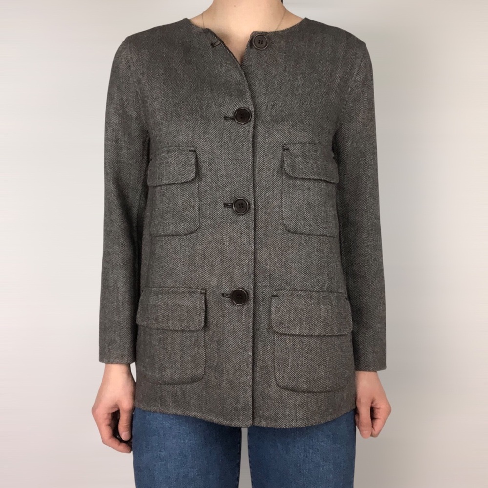 Leon Max Limited Edition Wool Slim Fit Collarless Jacket Gray‎ Size 4